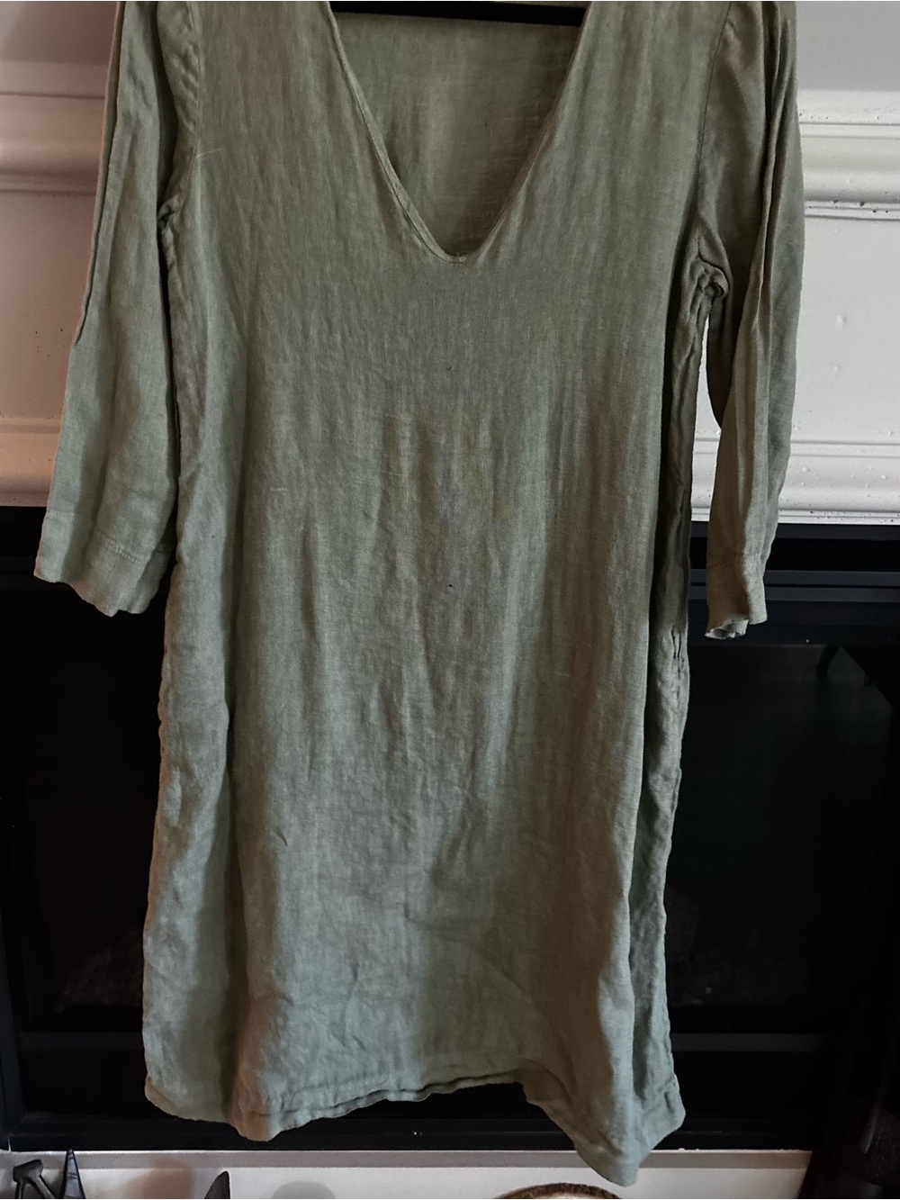 Melange Olive Linen V-Neck Women's Dress blumelange Italian linen sz M lagenlook